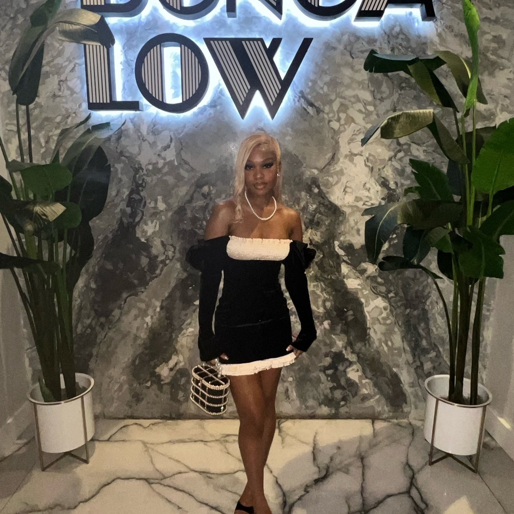 House of CB Black and White Off-Shoulder Mini Dress